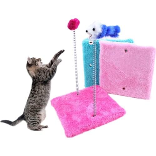 Dual-Spring Plush Square Cat Scratch Board Cat Climbing Frame Funny Tree Jumping Platform Pet Interactive Toy Random Color