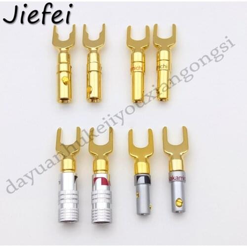 2Pcs 4-type Nakamichi Brass Banana Plug Conenctor Gold plated Spade Speaker Banana Plugs Audio Screw Fork Connector Adapter