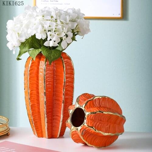 American Orange Irregular Ceramic Vase Flower Arrangement Dried Flower Ornaments Art Gold-plated Hydroponic Vase Home Decoration