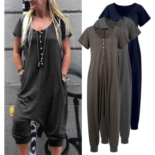 Celmia Vintage Womens Drop-Crotch Rompers Summer Jumpsuits Short Sleeve Casual Loose Playsuits Fashion Work Overalls 7
