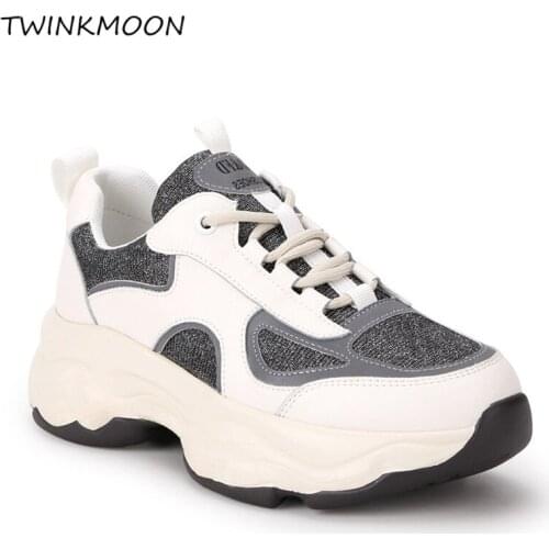 Leather Casual Sneaker Womens Shoes Platform Chunky Sneakers Bling Design Panda vulcanized shoes zapatillas mujer 2020