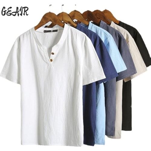 Summer Mens Retro Cotton Linen Shirts Mens Thin Slim Short Sleeve T-shirt Japanese Plus Size Loose Men Clothing M-5XL 6 Color