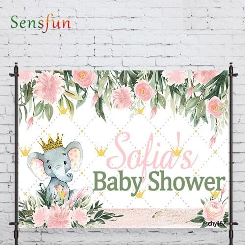 LEVOO Photography Backdrop Baby Shower Flowers Elephant Pink Prop Fabric Photography Backdrop Photocall Photobooth