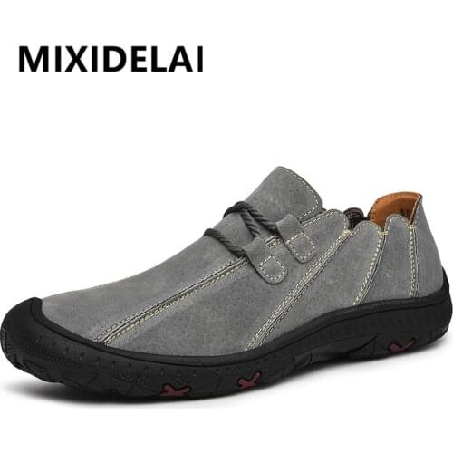 New Mens Flat Casual Shoes Handmade Genuine Leather Mens Shoes Comfortable Loafers Breathable Moccasins Outdoor Men Sneakers
