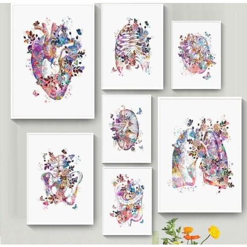 Colorful Flower Human Organ Wall Poster Anatomy Medical Canvas Painting Art Print Brain Heart Abstract Decoration Home Picture