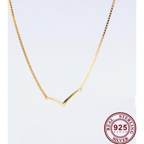 Original 925 Sterling Silver Gold V-shaped Wish Shining Clavicle Chain Pan necklace For Women Wedding Party Gift Fashion Jewelry