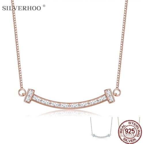 SILVERHOO 925 Sterling Silver Necklace Elegant Cubic Zircon Pendant Jewelry Female Decoration Necklace Girls Friends Valentine