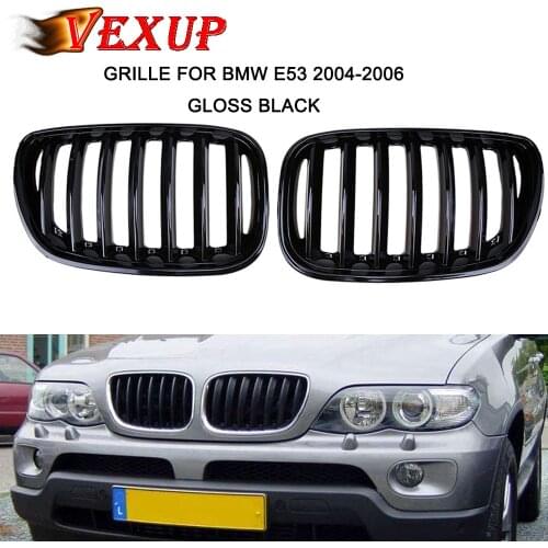 1Pair Front Grill Grilles Kidney Grill Replacement for BMW X5 E53 2004-2006 Single Slat Sport Style Gloss Black ABS