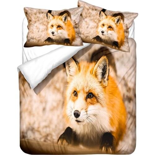 Fox Bedding Set Animal Duvet Cover for Kids Yellow Autumn Maple Leaves Comforter Set Bed Linen 3D Quilt King Size Bedroom Decor