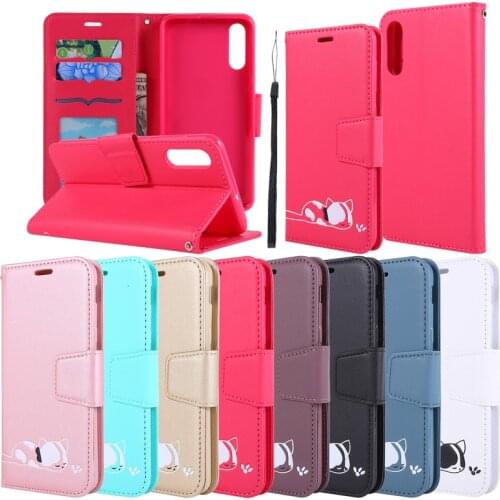 Cute Cat Patterned Flip Luxury Leather Folio Wallet Case Cover For Samsung A10 A20E A30 A50 A30S A40 A70 A10S A6 A7 2018 A750 A2