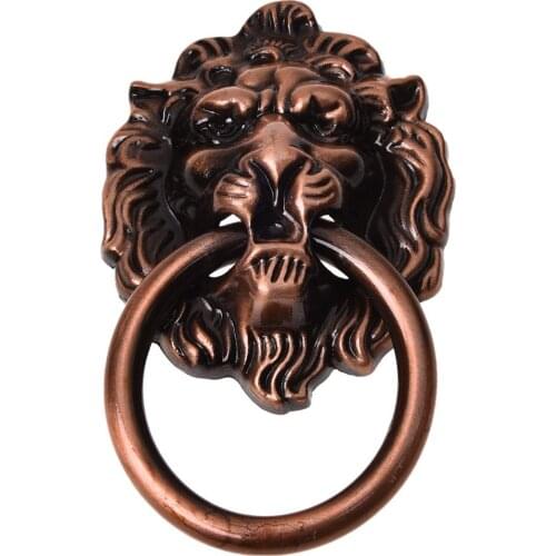 Antique Style Copper Tone Metal Lion Head Shaped Drawer Pull Handle 2.5"