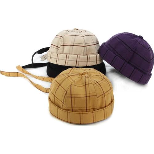 Men Women Lattice Skullcap Hat Cap Casual Docker Sailor Mechanic Beanie Brimless Pumpkin Navy Beanies