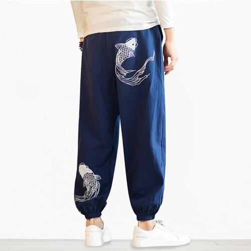 Men Cotton Linen Harem Pants Jogger Trousers Casual Track Loose Printed Korean Style Bloomers Fashion Trousers Men Streetwear