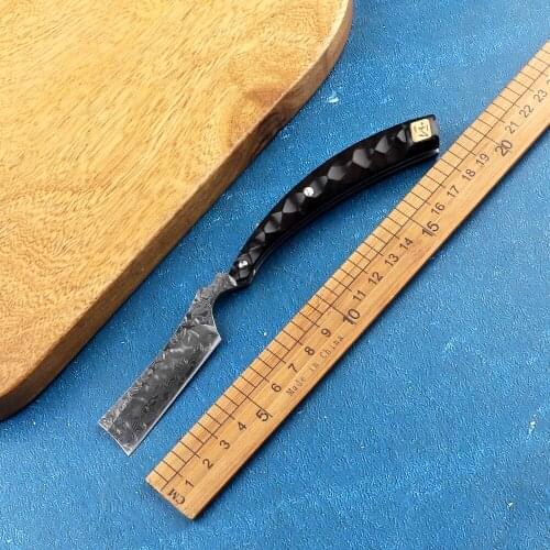 Exquisite Damascus Blade Shaving Folding Knife Ebony Handle High Hardness Sharp Outdoor Hunting Self-Defense Tactics Collection
