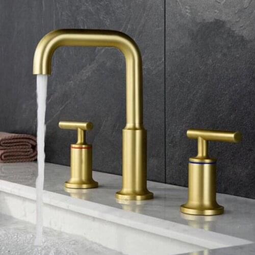 Bathroom basin brass faucet brush gold double handle faucet black Tap luxury Basin Mixer Hot And Cold shower room sink Faucet