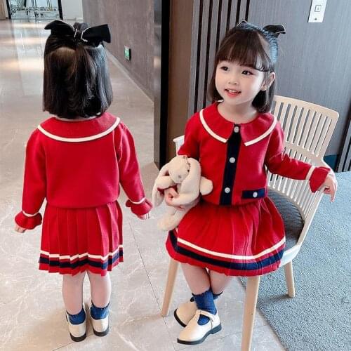Girls Korean College Style Sweater Cardigan Skirt Toddler Fall Clothes 2021 Kids Boutique Clothing Wholesale Halloween Clothes