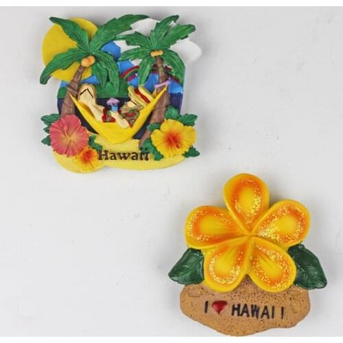 USA Hawaii Frangipani Tourist Gift Home Decoration Resin Refrigerator Magentic Sticker Palm Tree Fridge Magnet Souvenir Travel