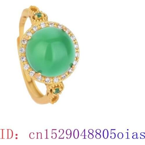 Green Jade Ring 925 Silver Jewelry Chalcedony Natural Women Gemstone Gifts Crystal Zircon Charm Amulet Fashion