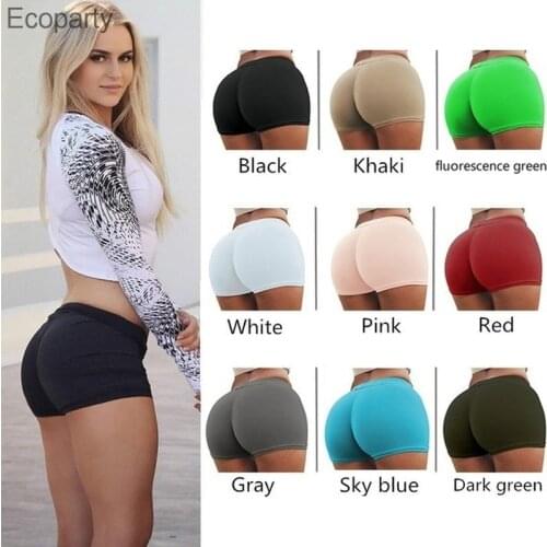 Women Elastic Sports Shorts Casual High Waist Tight Fitness Slim Skinny Bottoms Summer Plus Size Solid Sexy White Black Shorts