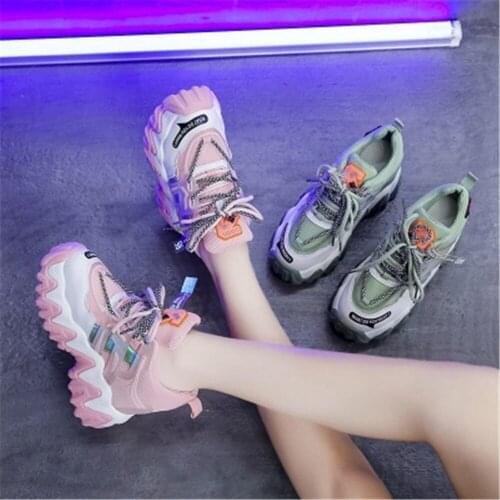 New Designer Sneakers Women Platform Casual Shoes Fashion Sneakers Platform Basket Femme Lace-Up Casual Chunky Shoes Yellow