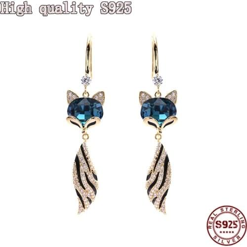 High Quality S925 Silver Needle Elegant Design Temperament Ear Hook Animal Advanced Crystal Fox Charm Lady Earrings