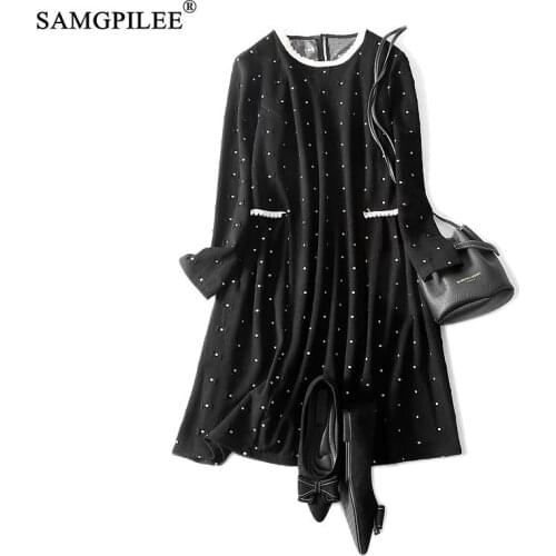 Winter Dress Women 2021 Simple Ol Style Small Checkered Pattern Lace Collar Pocket Stretch Slim Korean Full Sleeve Dresses Woman