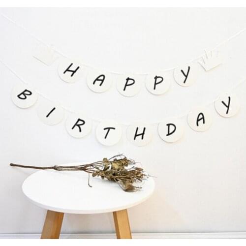 1 set Round Happy Birthday Banner with crown Bunting Paper Garland Baby Shower Party Decorations Kids Boy Girl