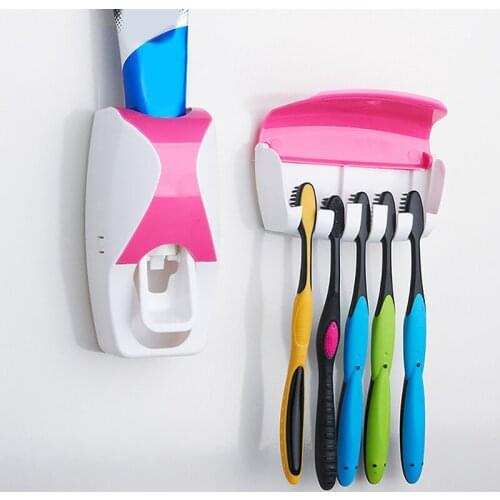 1 Pair Automatic Toothpaste Dispenser And Toothbrush Holder Set Bathroom Tools Set High Quality Convenient Bathroom Product