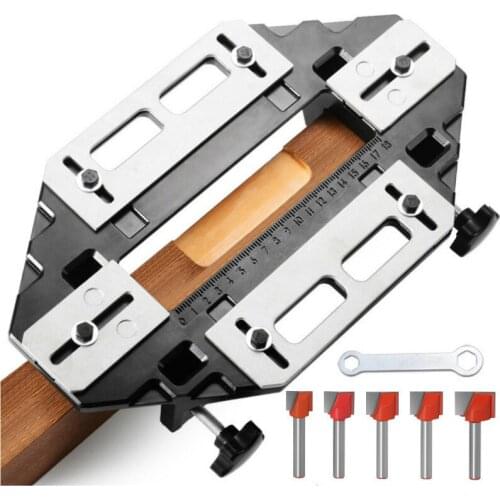 Woodworking Slotting Locator W/ Router Bit Aluminum Alloy Hinge Slot Hole Positioner Lock Guide Plate Slotting Opener Jig Holder
