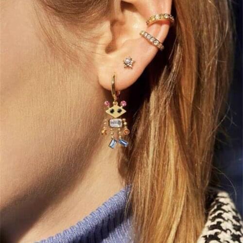 2021 Hyperbole CZ Stone Robot French Earrings for Women Hiphop Jewelry Pearl Earring Rock Female Brincos Vintage Wholesale