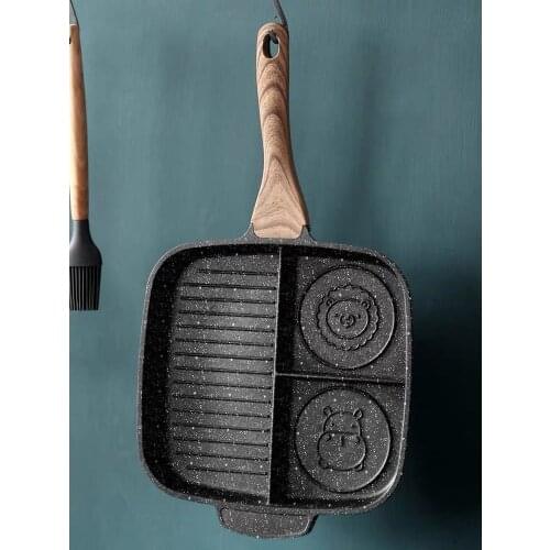 3 Holes Frying Pot Pan Meal Skillet Non-stick Breakfast Aluminum Griddle Divided Pan Induction Cooker Cooking Tools Cookware