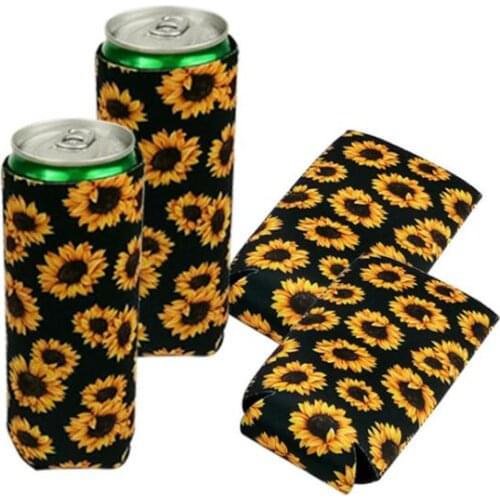 500pcs Creative Neoprene Can Cooler Sleeve for 330ml Can Holder Sunflower Baseball Pattern Beer Soda Water Can Cover SN388