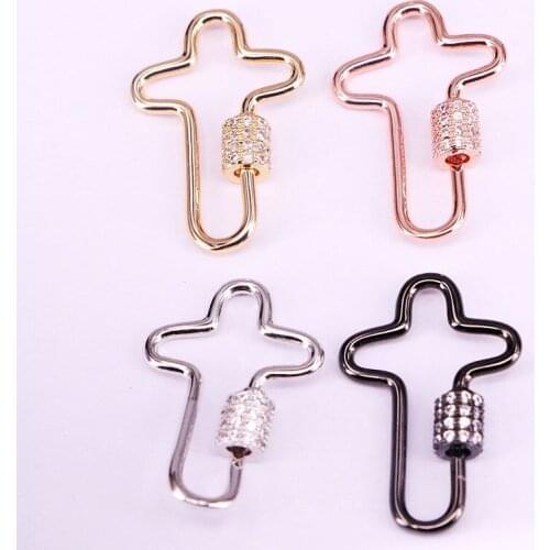 6PCS, Clear CZ Pave Crossed Shaped Clasp, Micro Pave Clear Cubic Zirconia Cross Clasp, Black/Gold/Rose Gold/Silver Color