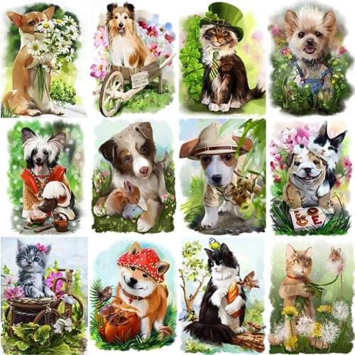 5D DIY Diamond Painting Cute Dog Cat Diamond Embroidery Animals Cross Stitch Full Square Round Drill Home Decor Manual Art Gift