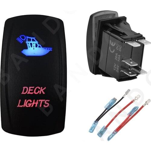 Car Boat Marine DECK LIGHTS Rocker Switch 5P SPST Laser Blue&Red Leds ON-OFF for Marine Vehicles Sailboat Yacht，Jumper Wires Set