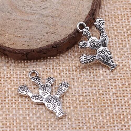 Free shipping 34pcs 23x20mm antique silver cactus charms diy retro jewelry fit Earring keychain hair card pendant accessories