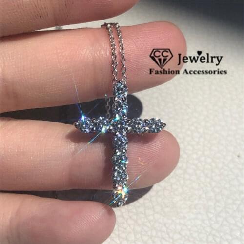 CC Necklaces Pendants For Women 925 Silver Cross Cubic Zirconia Necklace Bridal Wedding Fine Jewelry Pendant Colar CCN704