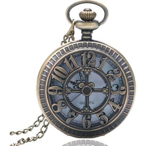 YISUYA Number Hollow Quartz Pocket Watch Necklace Men Women Pendant Chain Retro Watches Best Gift Bronze Cross Digital Steampunk