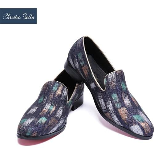 Christia Bella Men Print Dress Shoes Italian Dress Shoes Handmade Loafers Smoking Slippers Men Flats Comfortable stage Wear