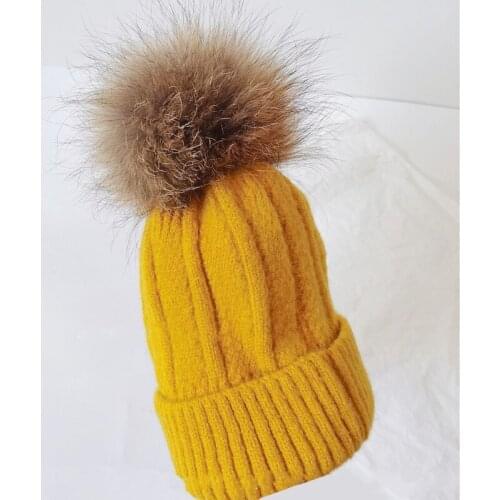 KENSHELLEY Baby Winter Warm Knit Hat Infant Toddler Kid Crochet Fur Hairball Beanie Hat Cotton Boys girls hat with Pompom