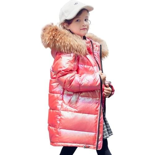 Childrens down Jacket Childrens down Jacket Mid-Length Girls White Duck down Shiny Clothes Winter Wear Girls' coat