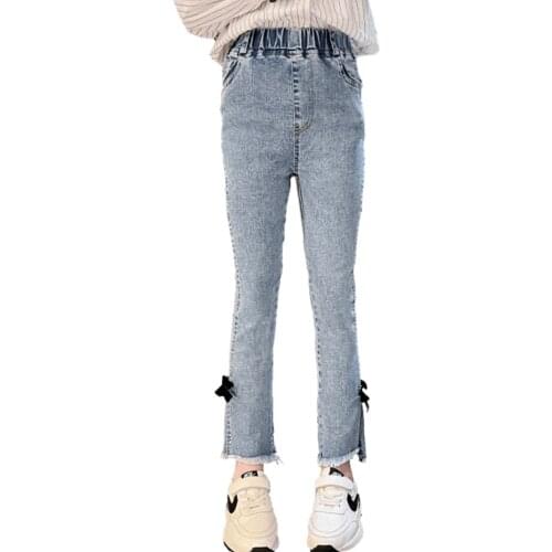 Girls Jeans Big Bow Girl Jeans Child Casual Style Childrens Jeans For Boys Spring Autumn Childrens Clothes 6 8 10 12 14
