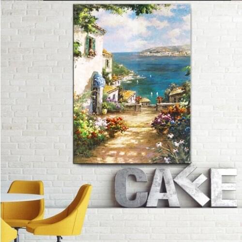 Mediterranean Landscape Paintings Canvas Print Oil painting Sea Scenery Mediterranean Decoration Style Home Pictures for Wall Ar