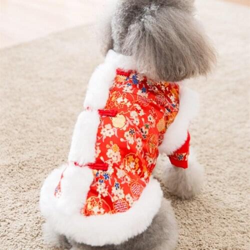 Chinese New Year Dog Coat Tang Suit cheongsam Cat Puppy Costume Small Dog Clothes Winter pet Jacket Spring Festival Dog Clothing