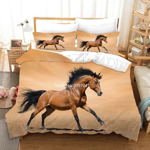 HD Digital Print Horse Gallop Bedding Set 2-3 Animal Down Bed Cover Pillowcase Single Double Queen King Full Size Home Textile