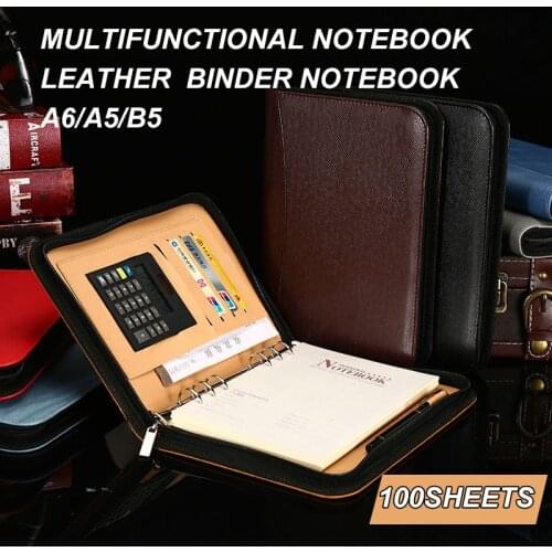 Leather Multifunctional Manager Entrainment Calculator Pocket Zipper Bag Notebook