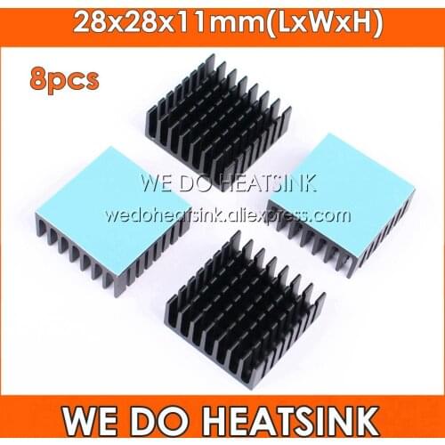 WE DO HEATSINK 8pcs 28x28x11mm Thermal Pad Radiator Heat Sinks Cooler Black Anodized For CPU and Metal Ceramic BGA VGA Packages