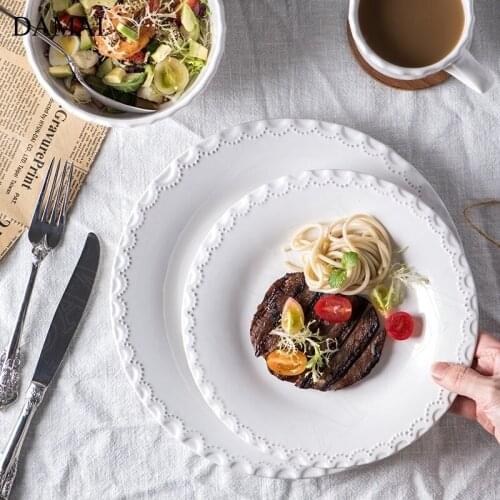 European Ceramic Plate Set Retro Relief Decorative Western Steak Dish European Dining Table Main Course Dishes and Plates Sets