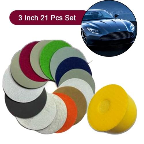 1pc 72mm Center Water Feed Disc Hand Pad Sanding Block + 20pcs 75mm Waterproof Sandpaper for Wet or Dry Sanding