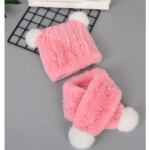 New Childrens Fur Knitted Hat And Scarf Rex Rabbit Hair Is Used To Make Warm Hat And Scarf In Winter Fox Hair Ball Hat